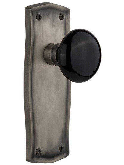 Prairie Door Set with Black Porcelain Knobs - No Keyhole in Antique Pewter .